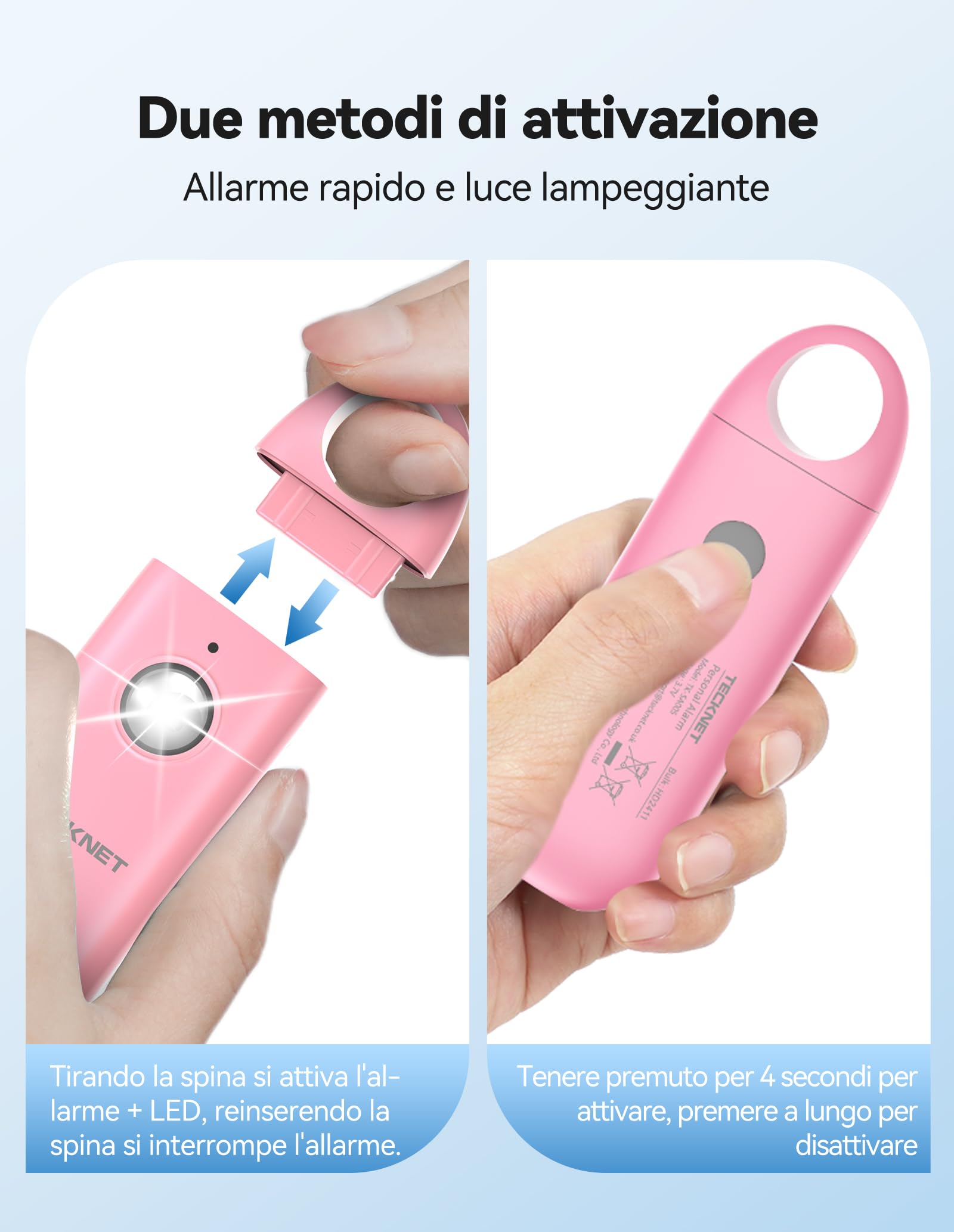 TECKNET Allarme Personale da Donna, Allarme Tascabile con Sirena da 130 dB e Luce di Segnalazione a LED, Autodifesa Ricaricabile USB Type-C, Allarme Personale per Bambini, Anziani