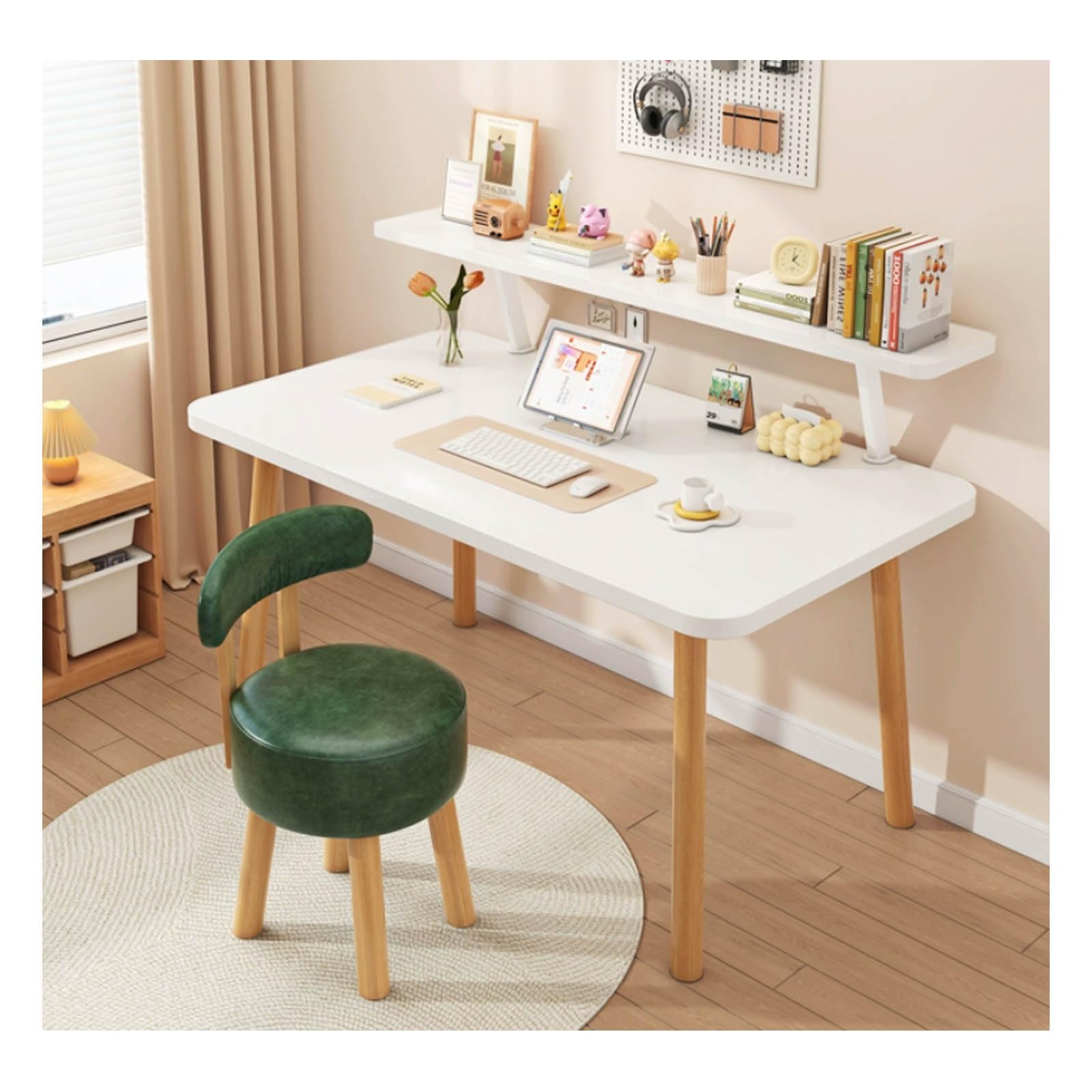 Wooden Computer Desk with Removable Bookshelf Thickened Design Easy Assembly Footrest Corner Workstation for Small Spaces 120x60x75 cm