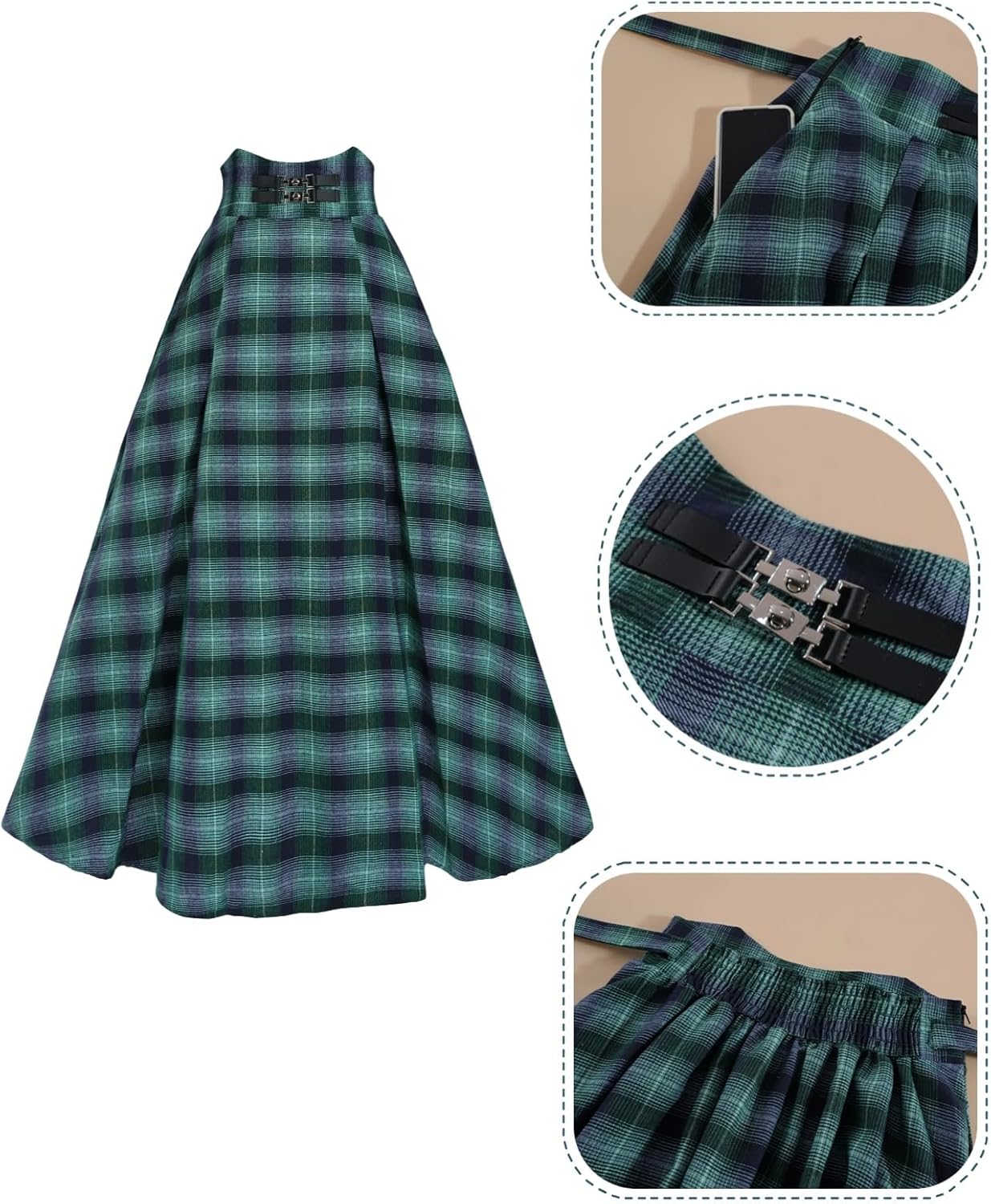 NSPSTT Vintage Dress for Women Medieval Renaissance Costume High WaistTartan Skirt Edwardian Blouse - Image 5