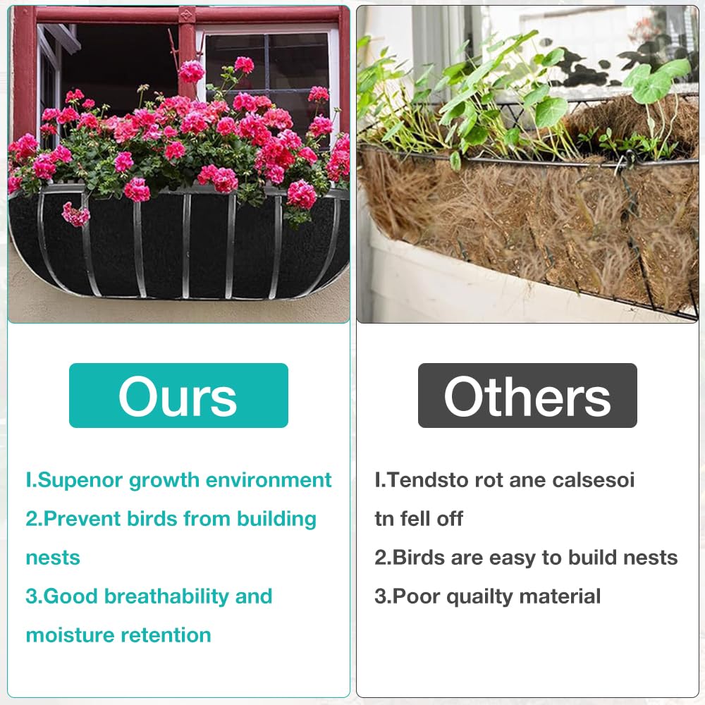 Foreverup 3Pcs Natural Coco Fiber Liners for Oval Trough Hanging Baskets, 24 Inch Hanging Basket Liner, Wall-mounted Coco Basket Liners for Wall Planters, Window Hanging Planters Indoor Outdoor,Black - Image 4