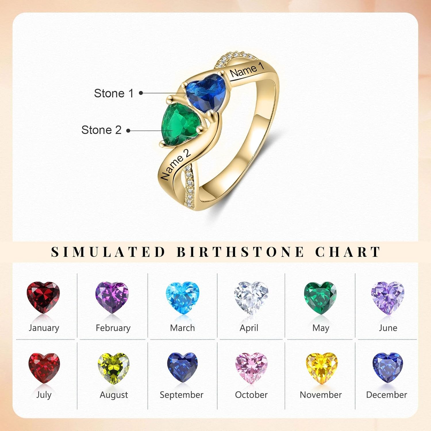 Mothers Day Gifts 10K 14K 18K Gold Personalized Mothers Ring with 2-4 Birthstones and Names for Women Family Jewelry Gifts For Mom Wife Grandma