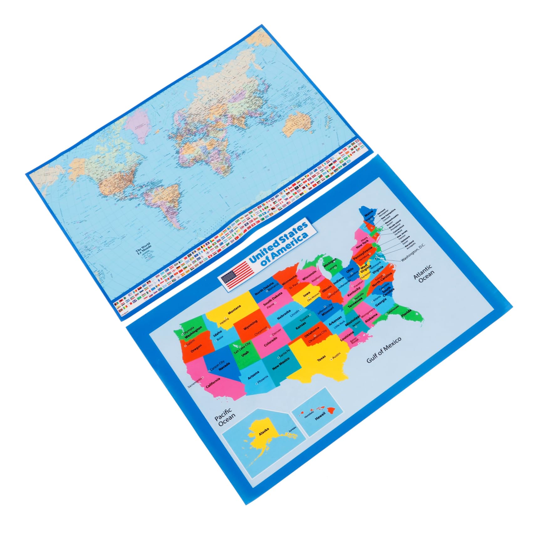 Veemoon Poster Educativo Mappa Del Mondo e Stati Uniti 40x60 Cm Set 2 Pezzi