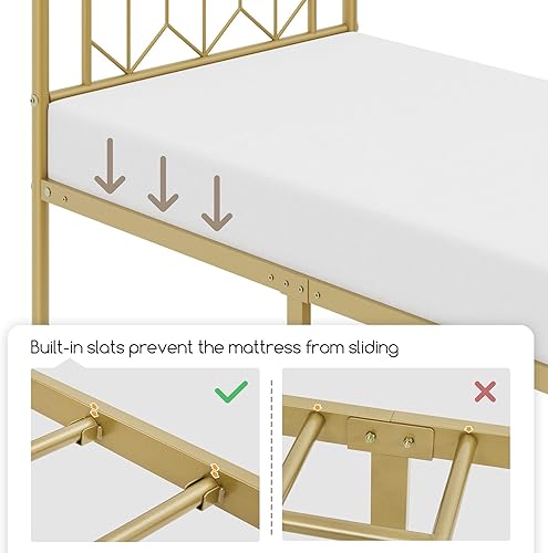 Miniatura 8 de Yaheetech Base de colchón de plataforma metálica con cabecero de patrón de diamante, soporte de listones de acero resistente, almacenamiento debajo