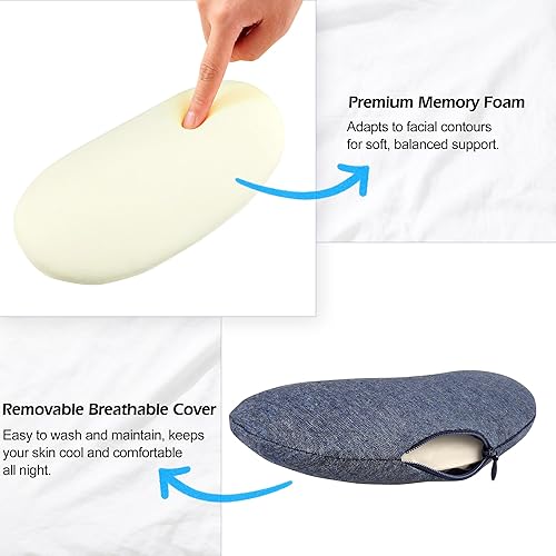 Miniatura 6 de Mini almohada de espuma viscoelástica para dormir lateral, almohada de apoyo para la cara y el cuello con funda lavable, almohada facial ergonómica