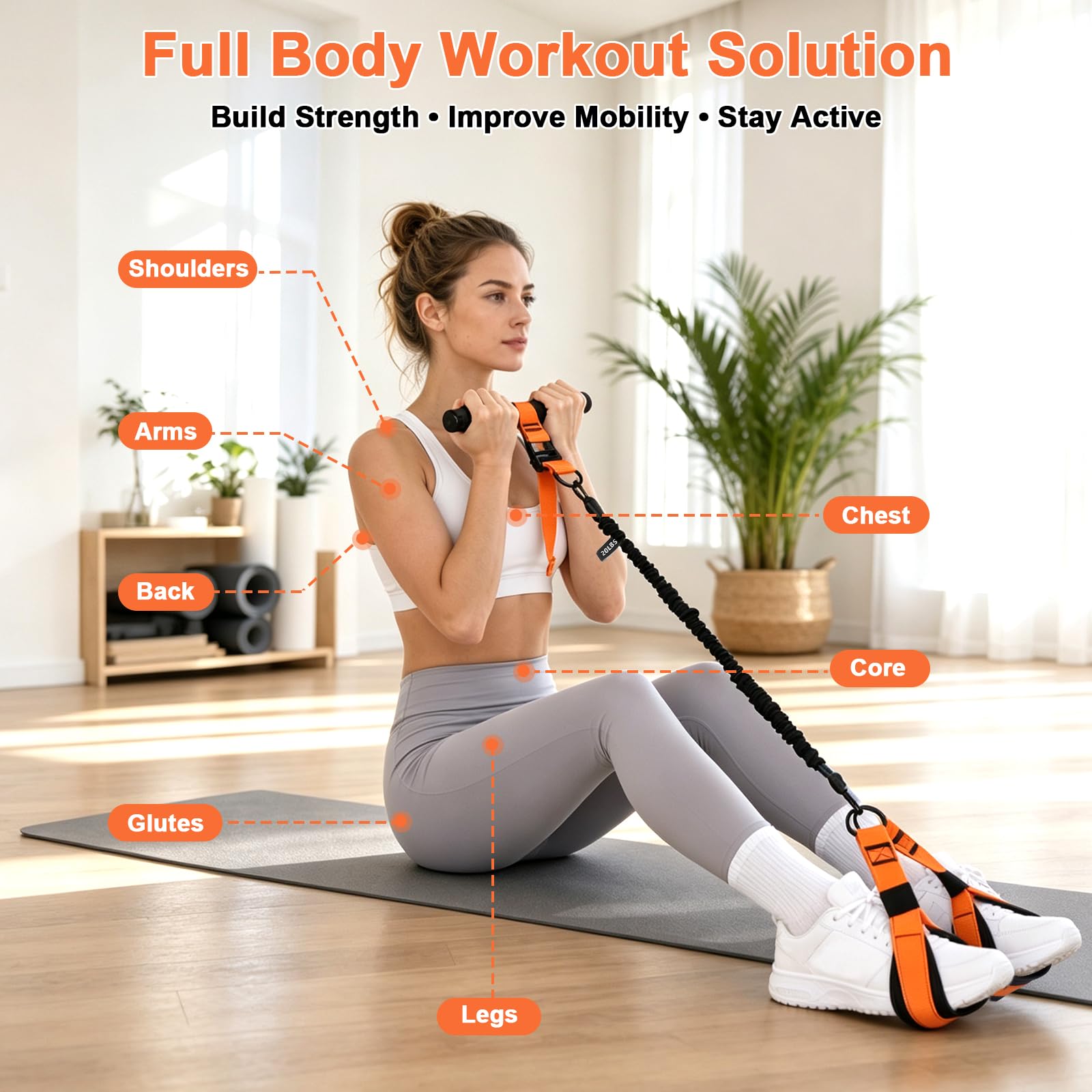WELSPO Fascia di resistenza per pedali per palestra domestica con manico, ancoraggio alla porta, 4 livelli di resistenza (9,1 kg/18,1 kg/27,2 kg/36,3 kg) set di fasce di resistenza regolabili per