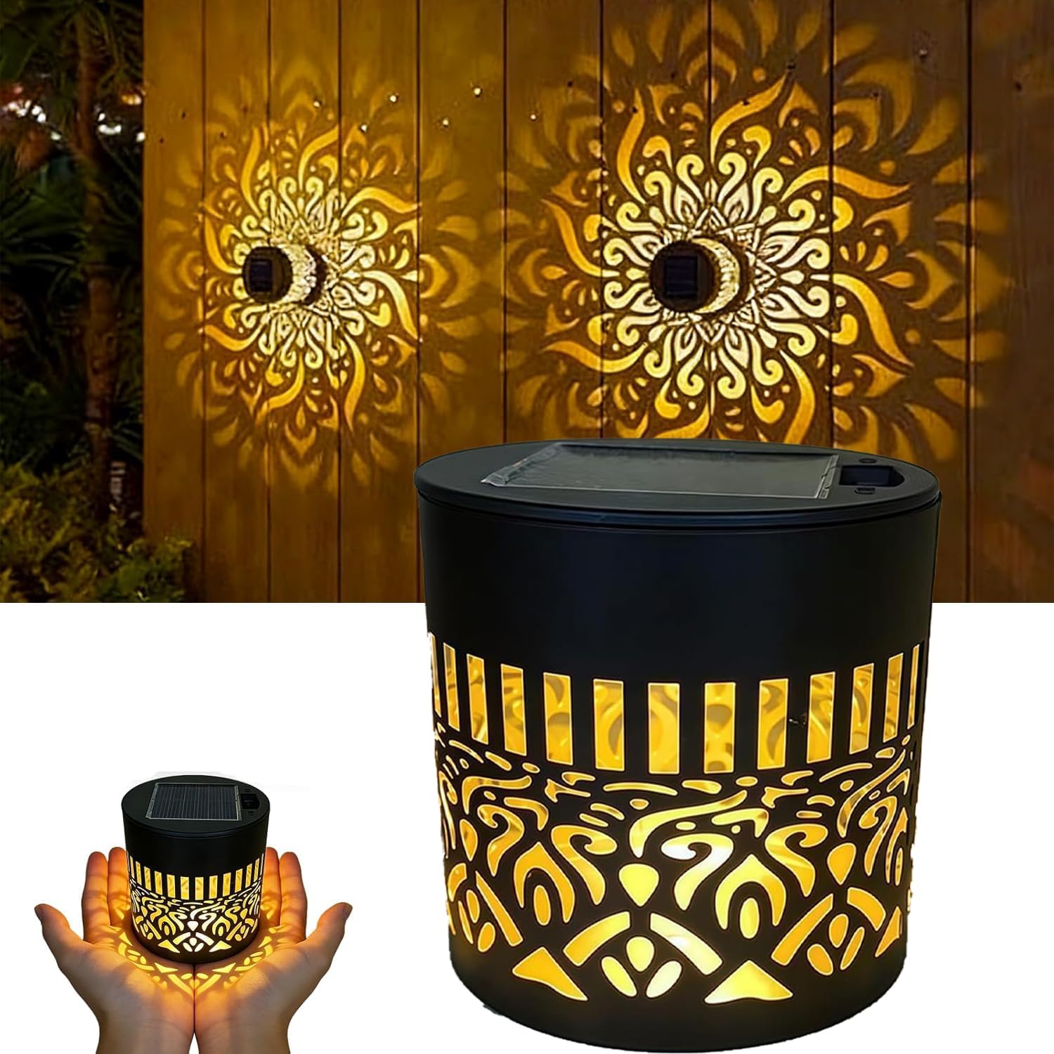 Solar Mandala Wall Lights, Seven-Color Waterproof Solar Projector Lights Outdoor, Outdoor Hanging & Tabletop Garden Wall Decorations Mandala Projector Light, for Patio Garden Yard (1 Pcs)