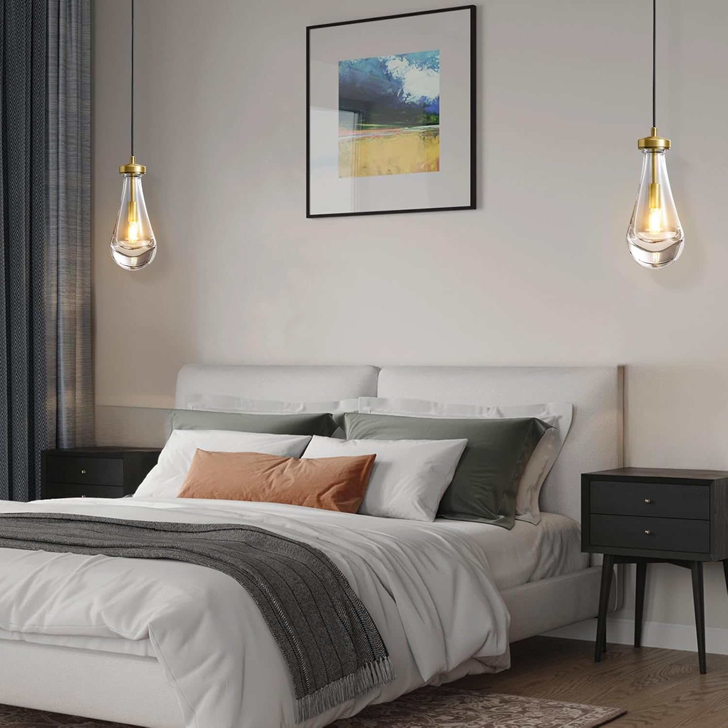 Raindrop Pendant Lights Set of 2,Kitchen Island Hanging Light Fixtures, Modern Art Raindrop Clear Solid Glass Chandelier for Dining Room for Porch, Corridor, Living Room