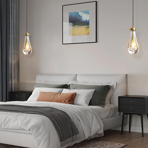 Miniatura 3 de RINGRAIN Iluminación colgante de latón paquete de 2 lámparas colgantes de isla de cocina arte moderno lámpara de cristal sólido transparente para