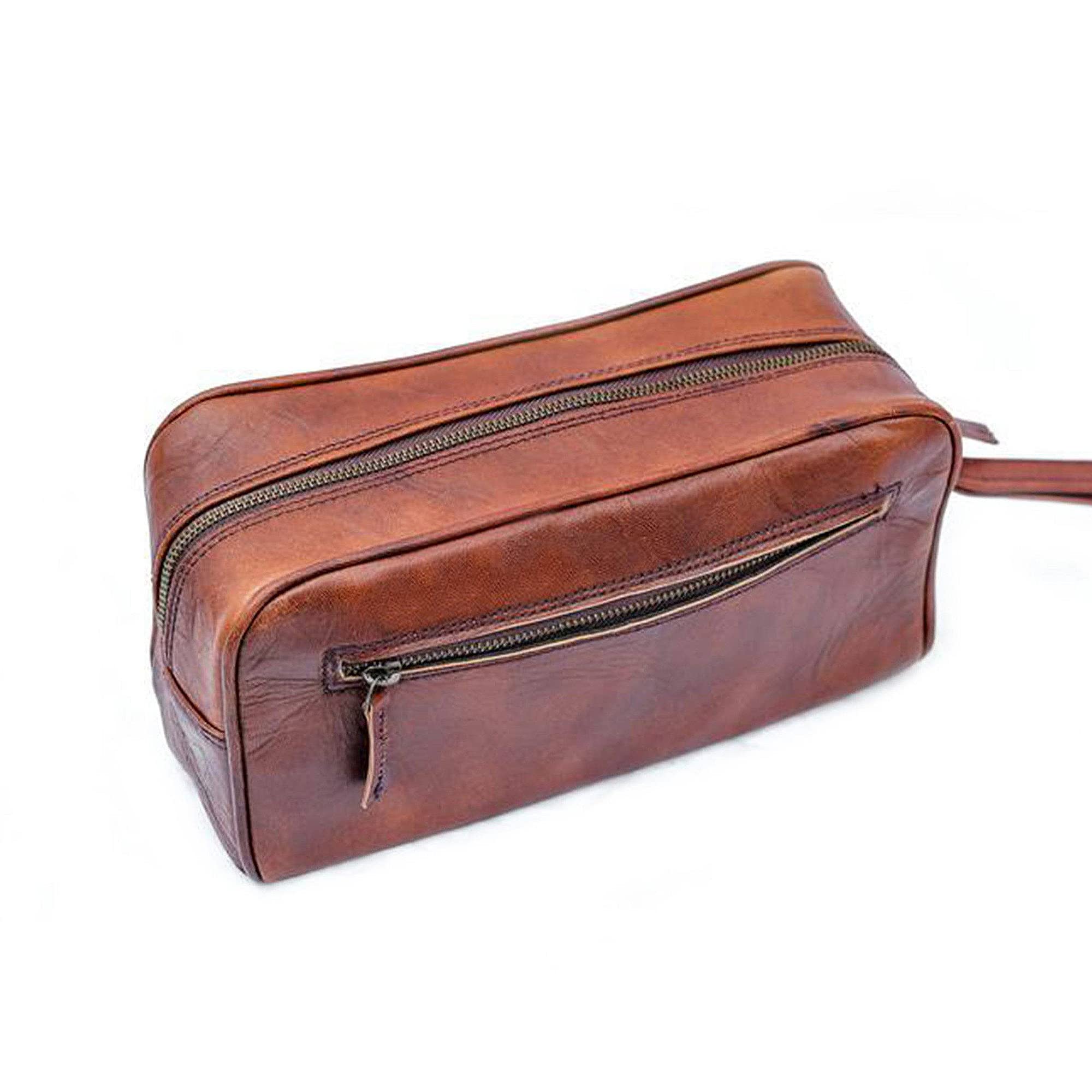 Genuine Leather Single Section Toiletry Bag - Brown (10" Long) | Unisex Travel Friendly Hanging Toiletry Pouch for Shaving Kit, Toiletries & Cosmetics-image-31