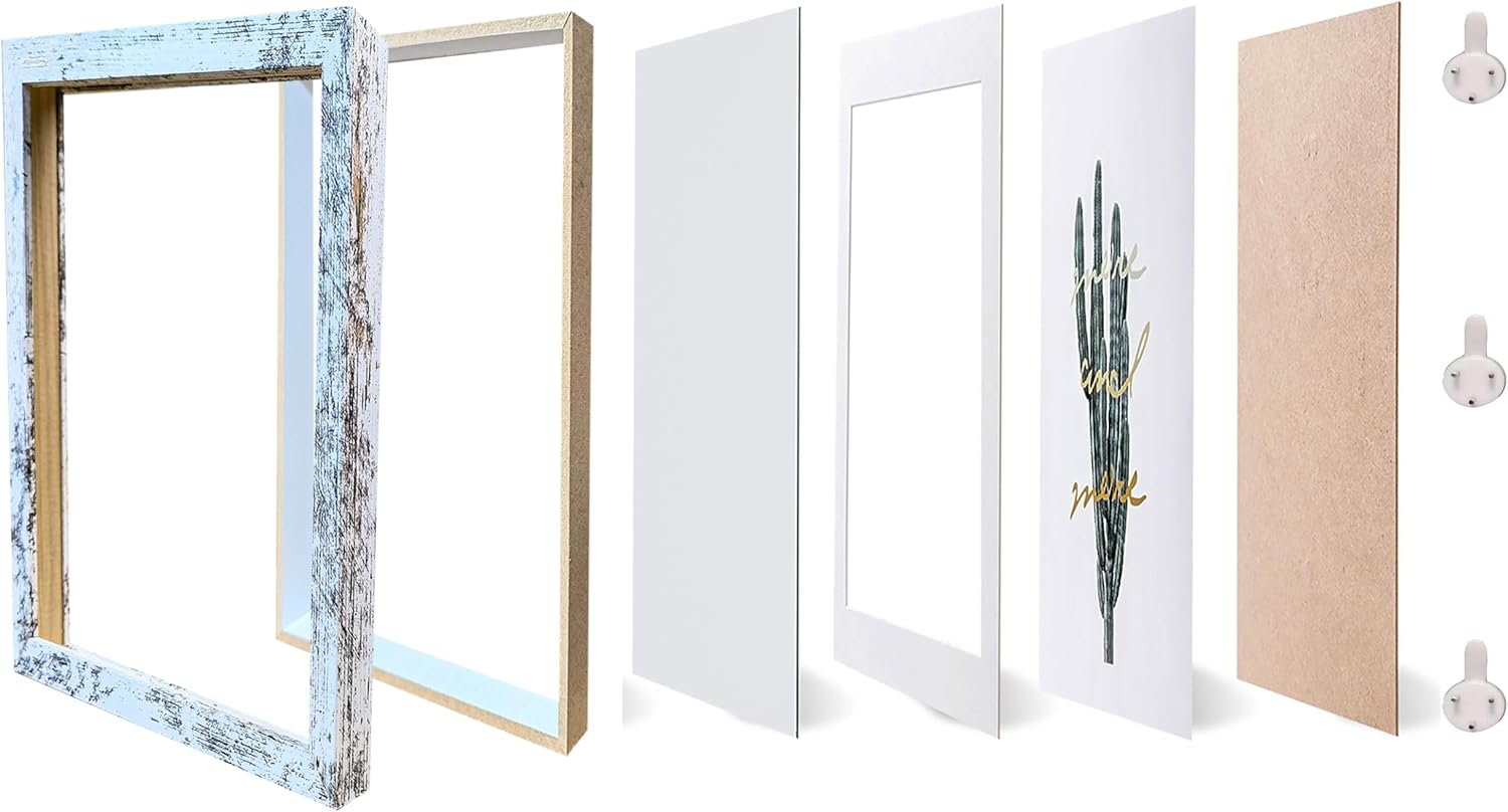Rustic 8x8 Shadow Box Frame White Shadow Box Display Case Made of Solid Wood and Real Glass Internal Depth 0.6 inches for Wall Or Tabletop（3 Pack）