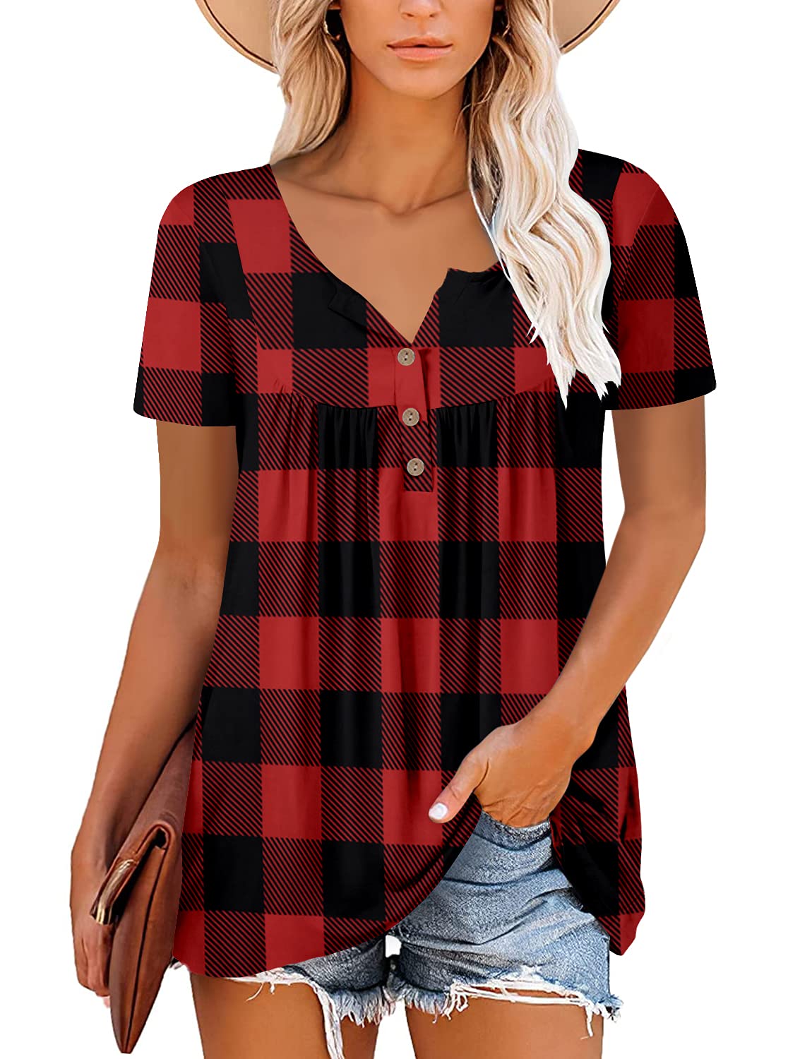 KISSMODA Ladies Pleated Tunic Tops for Women Buttons up Long Sleeve Shirts Floral Print — view 2