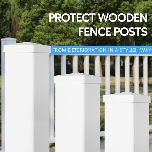 Miniatura 8 de Tapones de vinilo de PVC blanco 4 x 4, diseño de pirámide decorativo (paquete de 8) para una fácil instalación y protección contra el clima