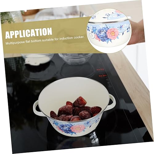 Miniatura 9 de STOBAZA Cazuela de leche vintage con mango de tapa para ensalada, cubierta de microondas para el hogar, vajilla pastel de cerámica, fruta, estilo