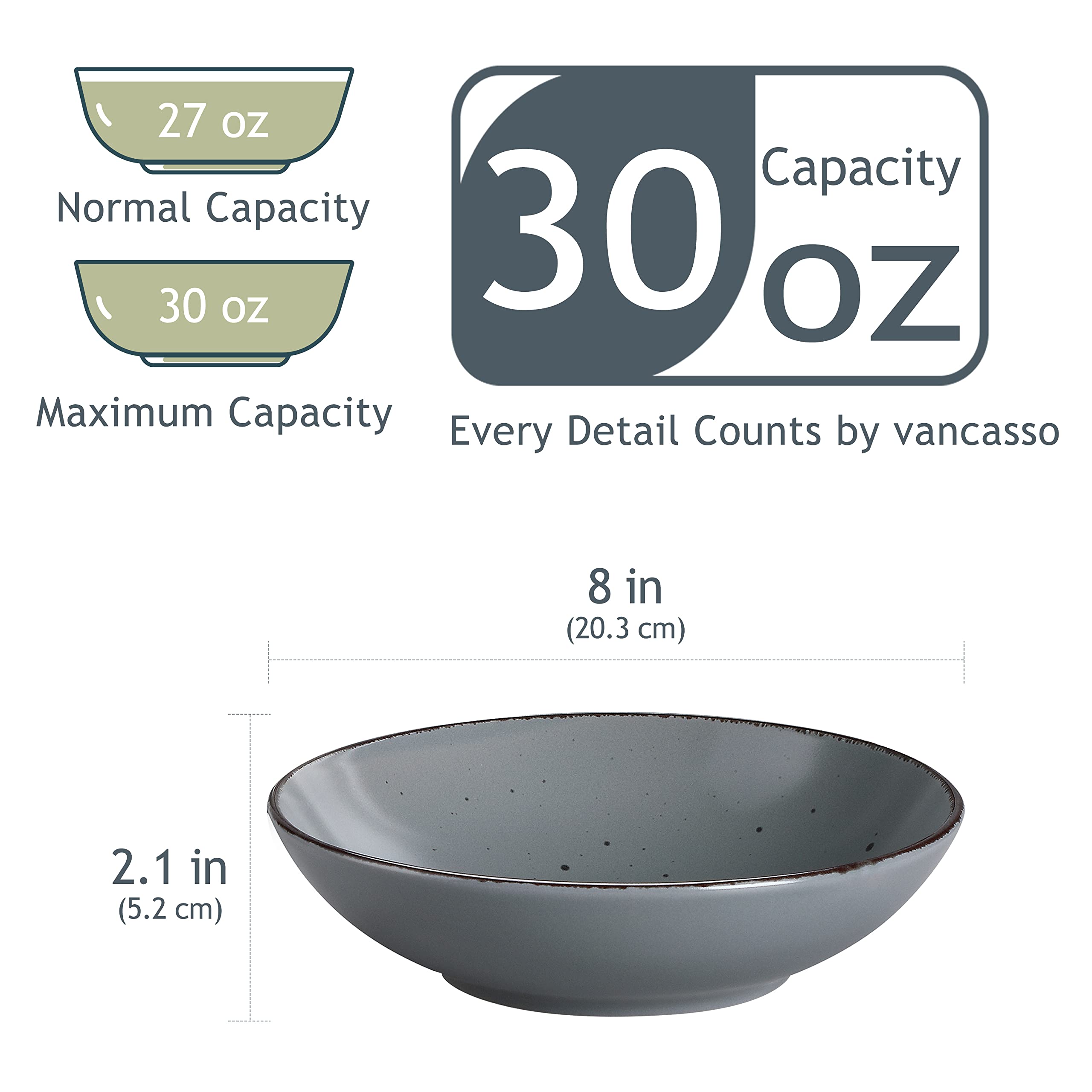 vancasso, Série Moda, Assiette Creuse en Céramique, Assiette à Soupe Saladier - 12 Pièces
