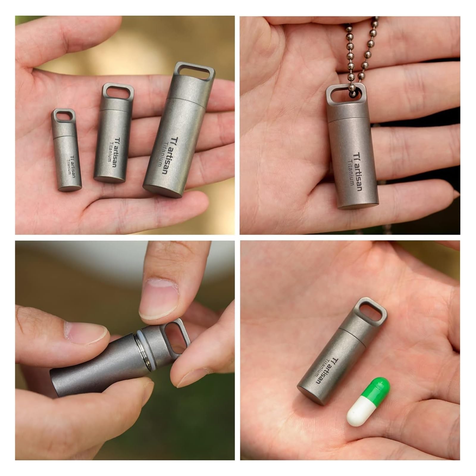 Pill dispenser Portapillole in titanio, portapillole impermeabile EDC, portapillole da viaggio leggero portapillole quotidiano (Size : L)