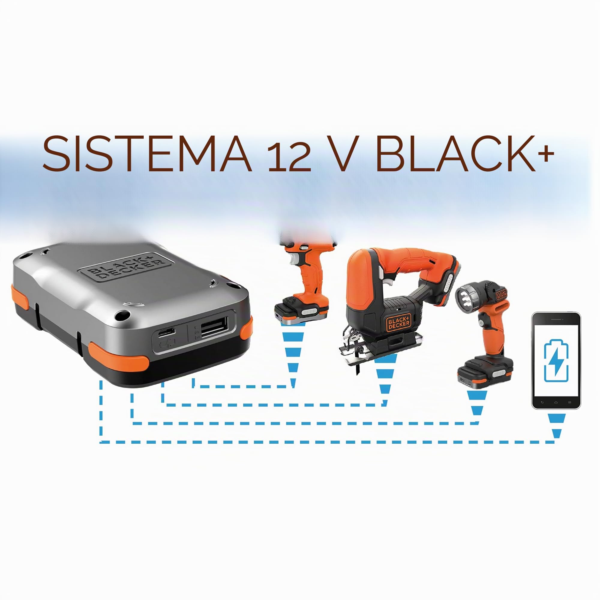 BLACK+DECKER BDCHD12S1-XJ BDCHD12S1-XJ-Taladro Percutor 12V con 1 batería 1,5Ah USB, 18 W, 12 V