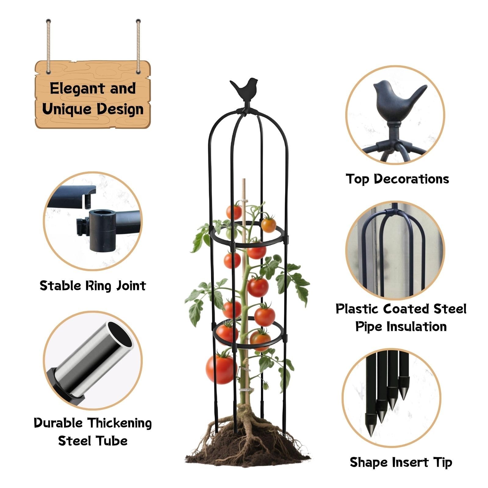 Enrejado de Obelisco de Jardín para Plantas Trepadoras, 165 175 Cm de Alto, Soporte de Plantas Trepadoras de Metal, Balcon Marco para Macetas, Plantas, Tomate, Pepino, Flores, Uva(Black,28 x 175cm/11