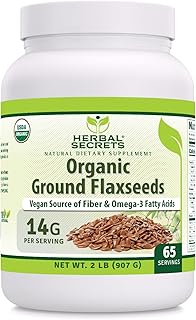 Herbal Secrets USDA Organic Ground Flaxseeds 2 Lbs Powder | 14 Grams Per...