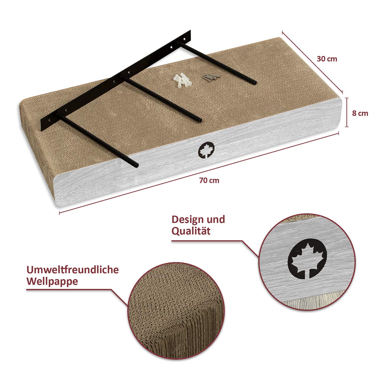 CanadianCat Company | Catwalk aus 3er Kratzbrett-Set mit verdeckter Wandbefestigung Cloud | hellgrau | ca. 70 x 30 x 8 cm Kletterwand Katze Catwalk