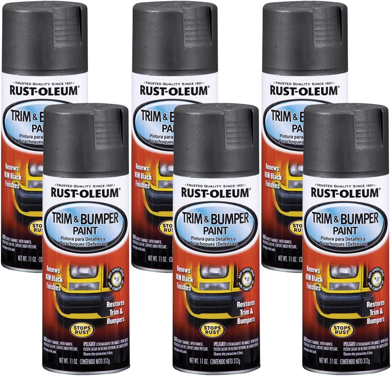 6-Pack of 11 oz Rust-Oleum Brands 251574 Black Automotive Trim & Bumper Spray Paint