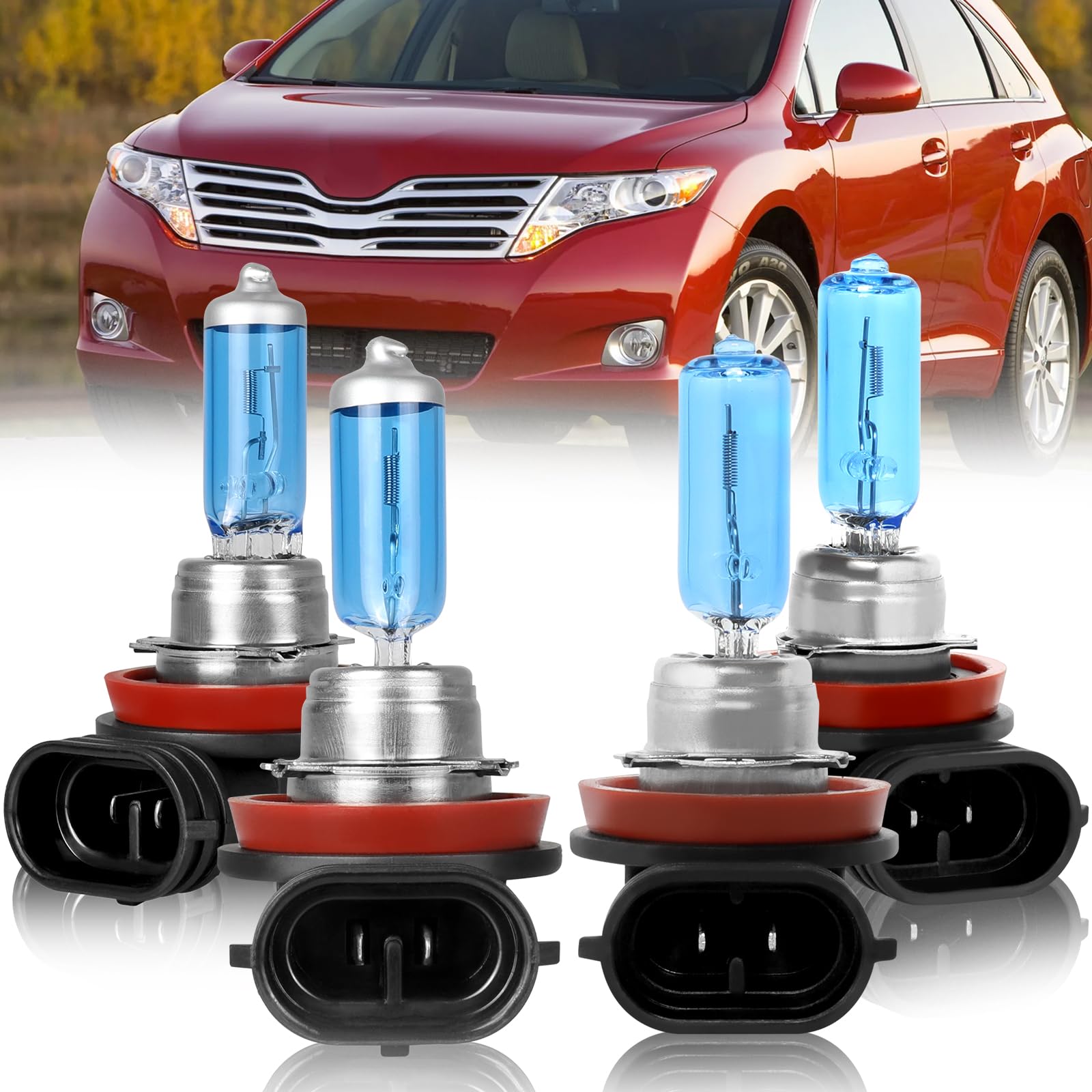 KINGSOFE Halogen Bulb Kit – 6000K 100W 9005/H11 Set For 2007-2017 Toyota Camry, Pack Of 4, Plug & Play
