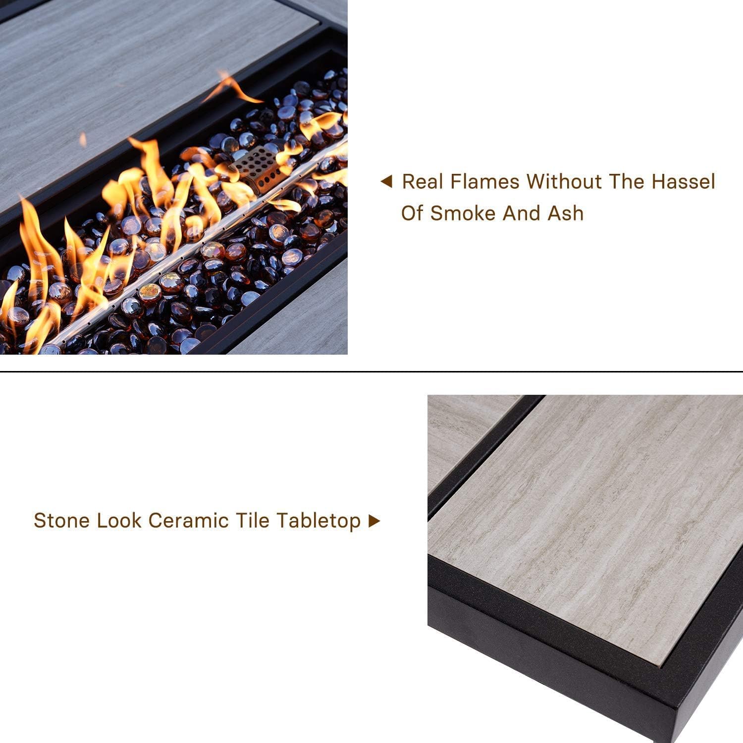 Yangming Propane Fire Pit Table, Outdoor Gas Fire Pits Clearance, 43 Inch 50,000 BTU with Tabletop, Lid, Lava Rocks for Outside Patio, Garden, Deck, Yard