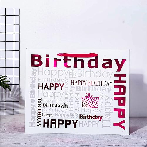 Miniatura 6 de JWSCYSY Bolsa de regalo grande de color blanco y rojo rosa con papel de seda, bolsa de regalo de feliz cumpleaños para niñas y mujeres, 12.6 x 10.25
