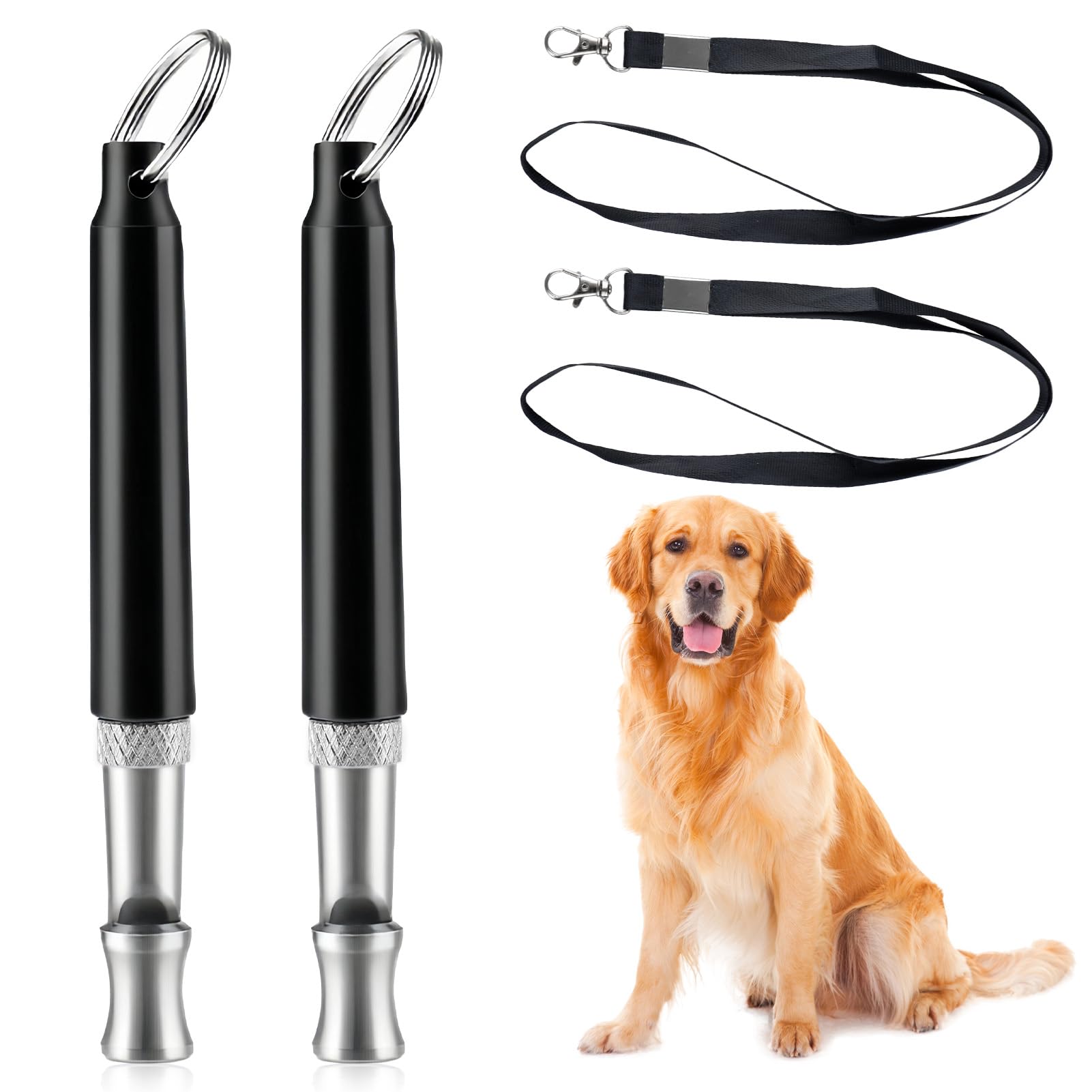 2 Pièces Sifflet Ultrason pour Chien, Sifflet de Dressage Haute Fréquence Réglable avec Lanière, Outil Anti Aboiement et Éducation Canine Portable pour Chiens Petits Moyens et Grands