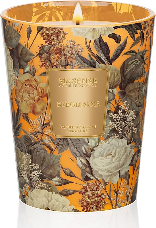 M&SENSE Neroli Noir Soy Candle, 14.1oz, Relaxation Scented Candles | 60H Slow Burn, Non-Toxic,Stress Relief Home Fragrance, Date Night Gifts for Women