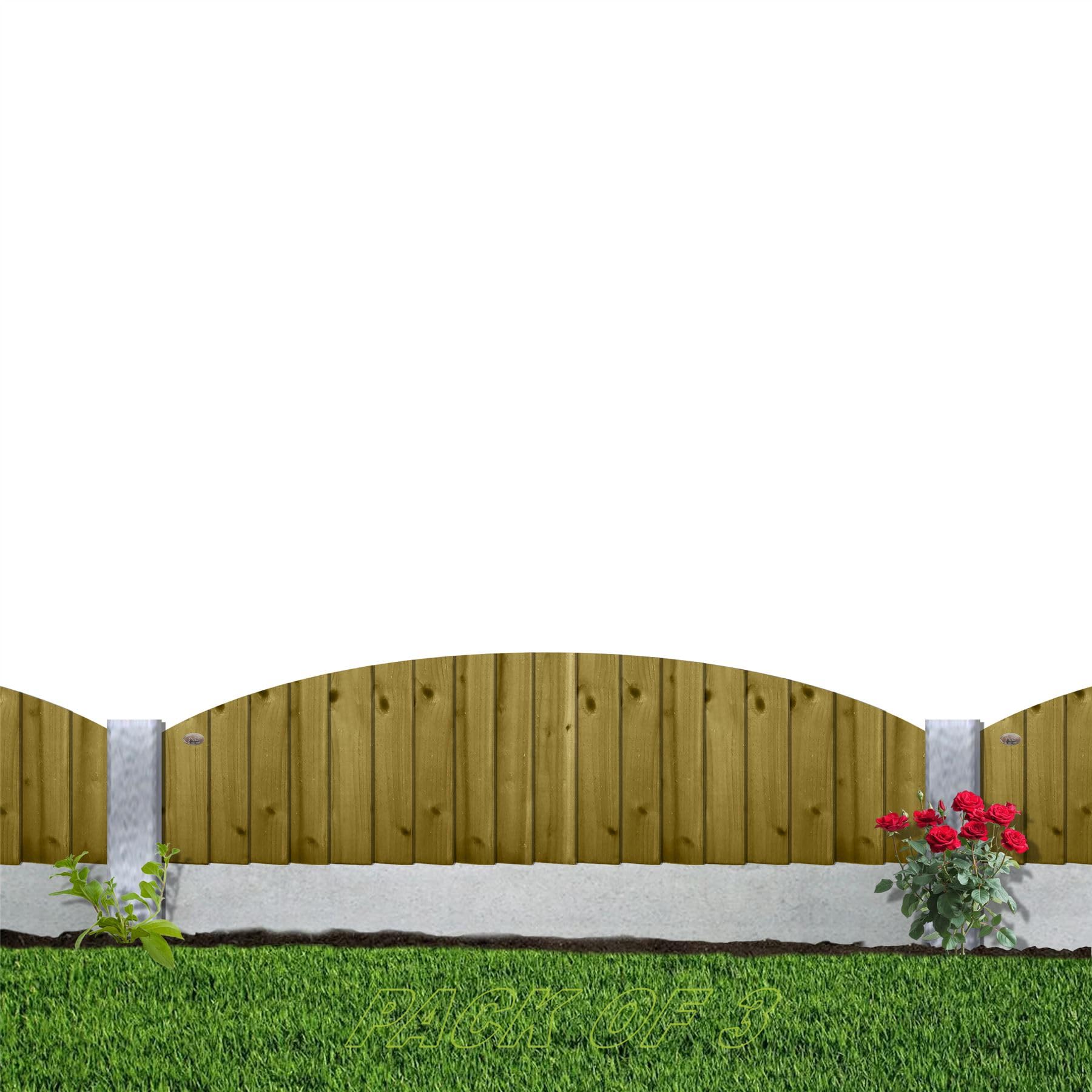 Dome Top Wooden Fence Panel, 6ft x 1ft Feather Edge Fully Framed (3 Pack)