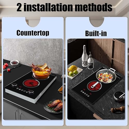 Miniatura 4 de Cocina eléctrica de 2 quemadores, estufa integrada de 12 pulgadas, 2200 W, 110 V, control de perilla, 9 niveles de potencia, protección contra