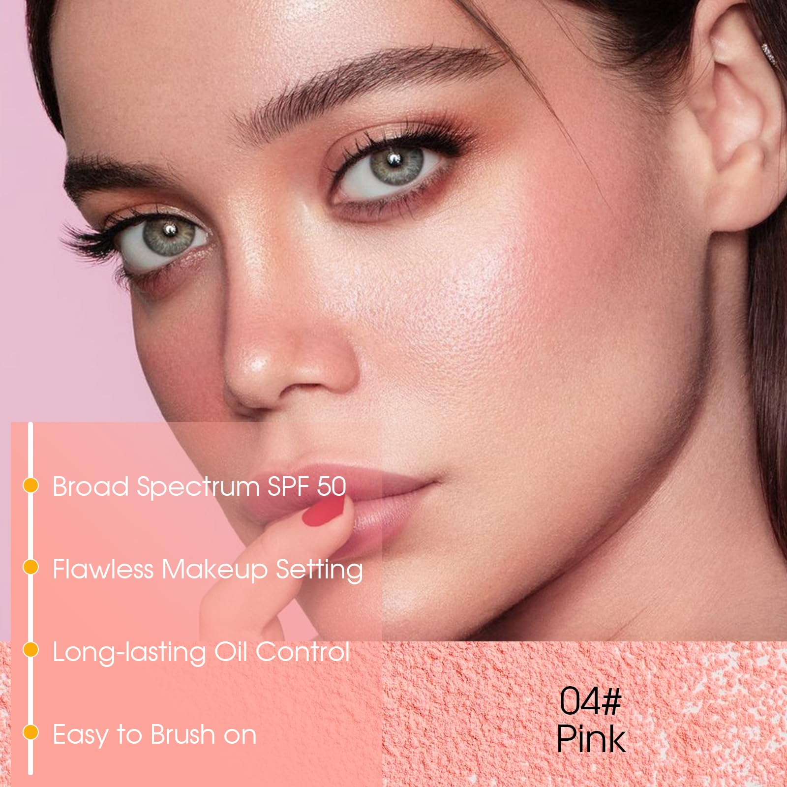 Mineralpuder Sonnenschutz für Gesicht, Kopfhaut und Haar – LSF 50 Pinsel auf Sonnenschutz, matte Ölkontrolle, leicht, lockeres Finish, LSF Pudereinstellung, Make-up, Strand-Essentials, #04 Pink