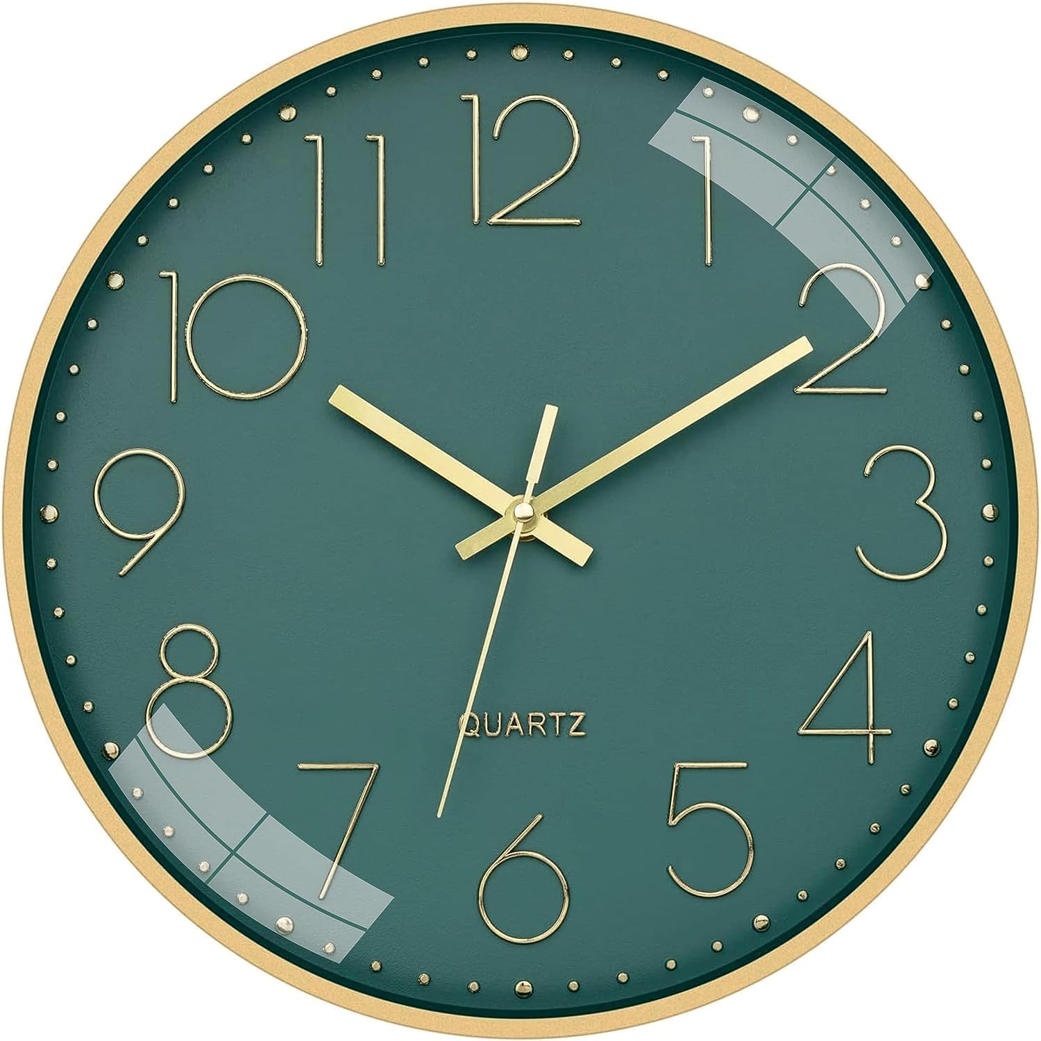 Rylan Plastic Wall Clock 12" Silent Quartz Decorative Latest Wall Clock Non-Ticking Classic Clock Battery Operated Round Easy to Read for Room/Home/Kitchen/Bedroom/Office/School- (Green Gold), Analog