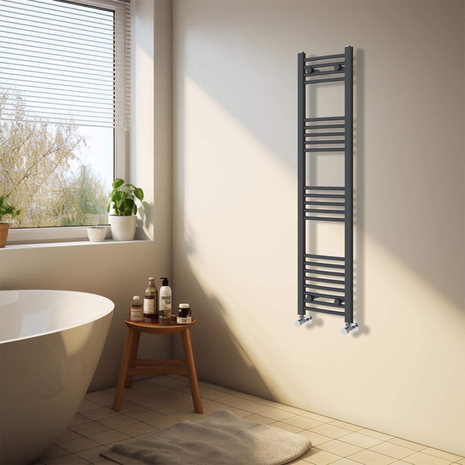 NRG Anthracite Heated Towel Rail Curved Designer Bathroom Radiator - 1400×300mm