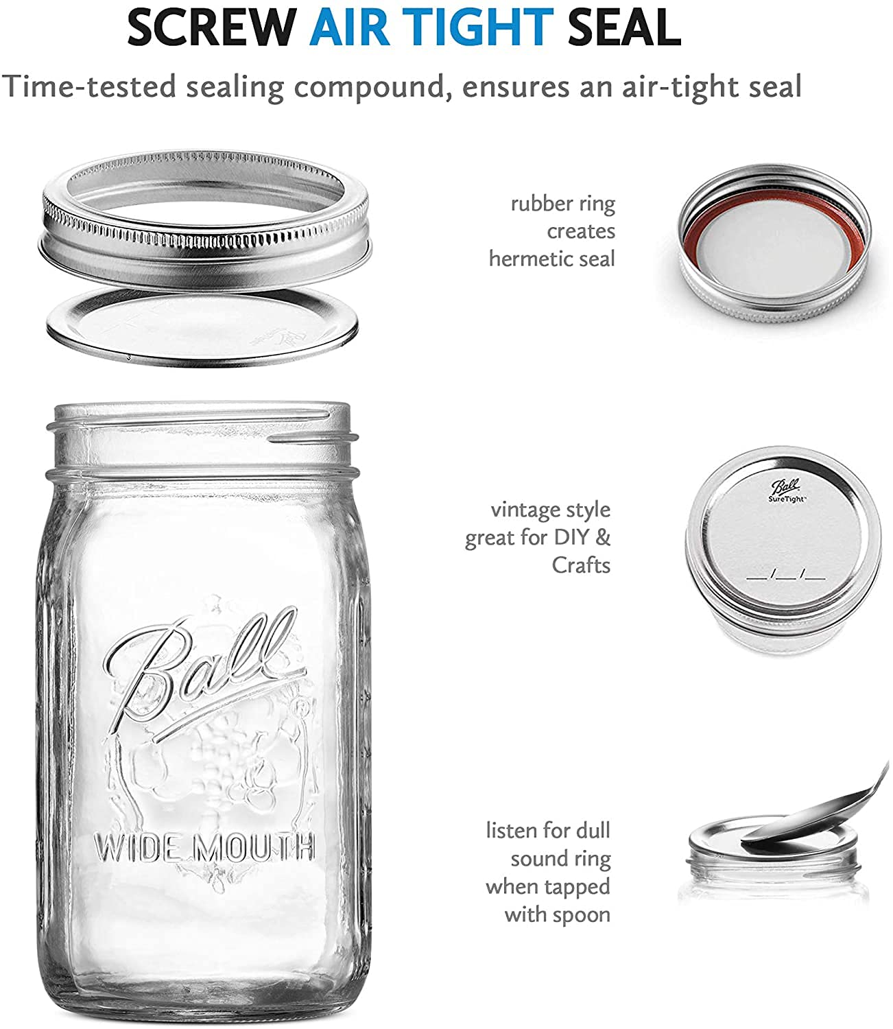 Ball Wide Mouth Mason Jars 32 oz [4 Pack] With mason jar lids and Bands