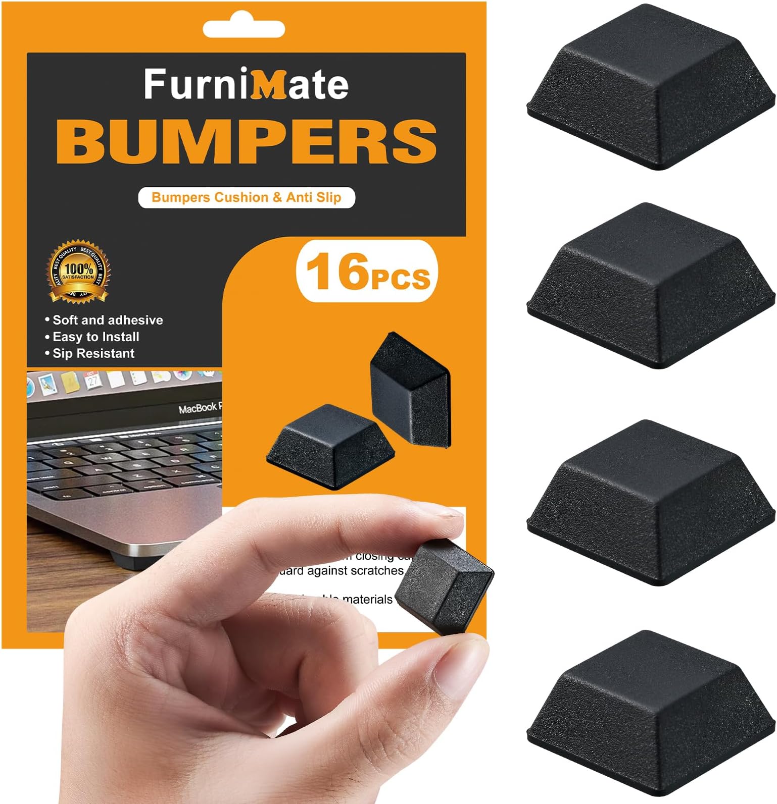 Rubber Feet for Electronics, Adhesive Rubber Feet 16PCS, Black Rubber Bumpers Self Adhesive 0.81"x 0.3"