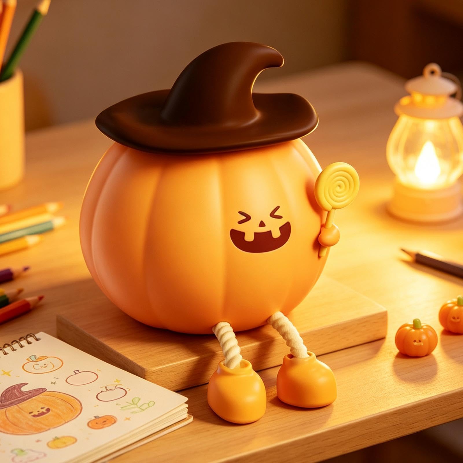 Halloweenowe Lampki Nocne Z Dynią Urocza Ładowalna Bezprzewodowa