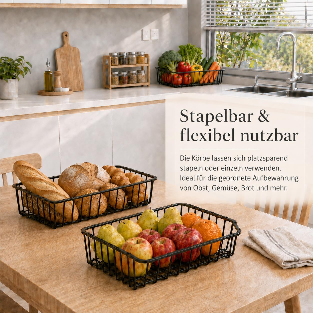 Obstkorb 3 Ebenen, rollbarer Gemüsekorb aus Metall, Früchtekorb Küchenwagen mit Rollen, Aufbewahrungskorb Organizer für Obst, Gemüse, Zwiebeln, Kartoffeln, Snacks, Küche, Vorratskammer, schwarz
