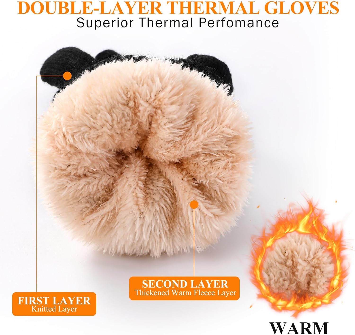 Winter Gloves Women - Gloves for Cold Weather Thermal Womens Glove Touch Screen Elastic Vertical Stripe Fleece Liner Knit Glove for Women Men - Black 1 Pack