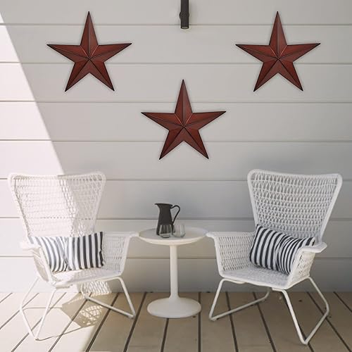 Miniatura 2 de COOZZYHUOR - 3 piezas de decoración de pared de estrella de granero roja y negra de 11.8 pulgadas, estrellas de metal americanas para exteriores o