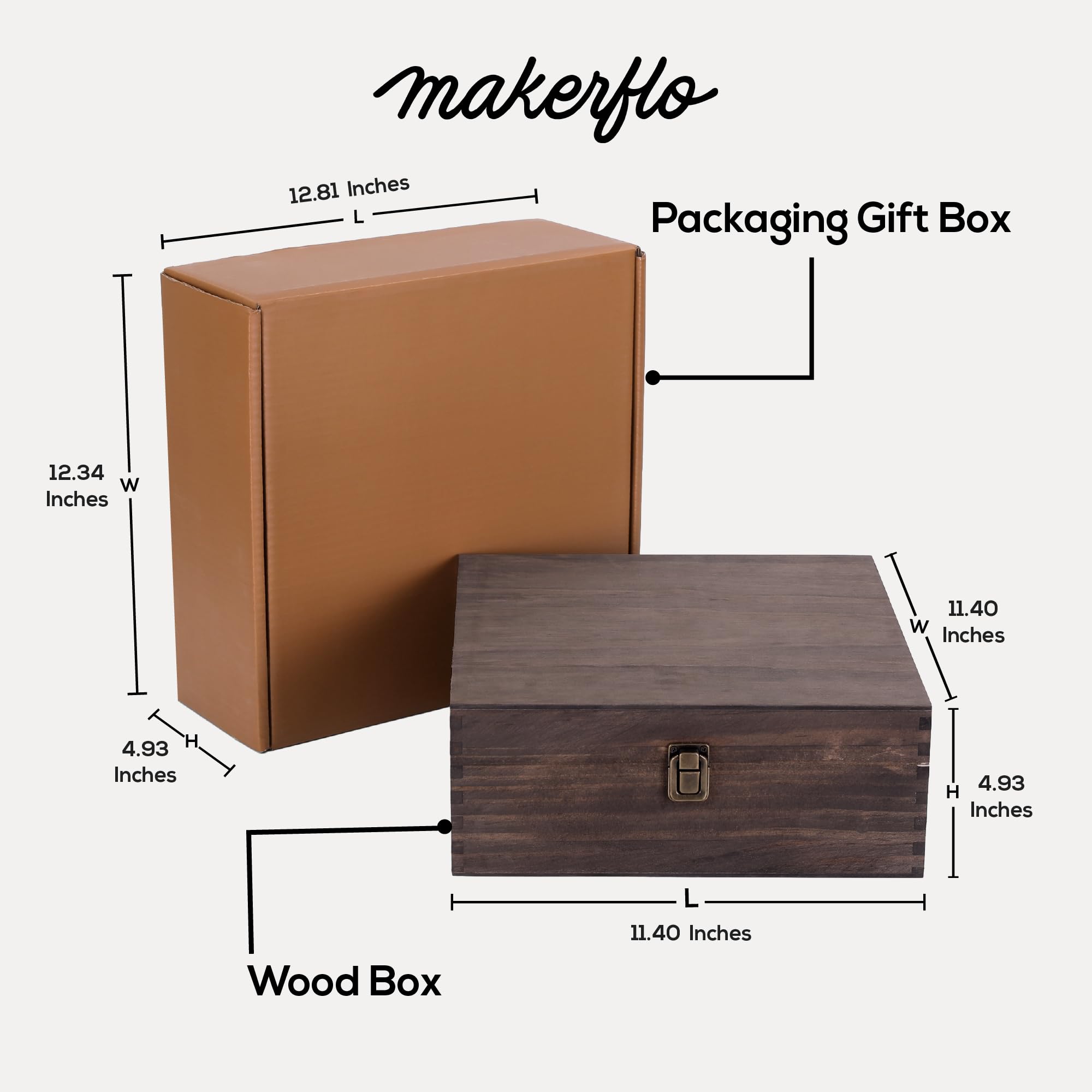 makerflo Caja de recuerdos grande de madera de nogal oscuro (paquete de 1) con bisagras con cierre, fieltro negro en el interior, caja de madera de recuerdo ideal para manualidades y personalización