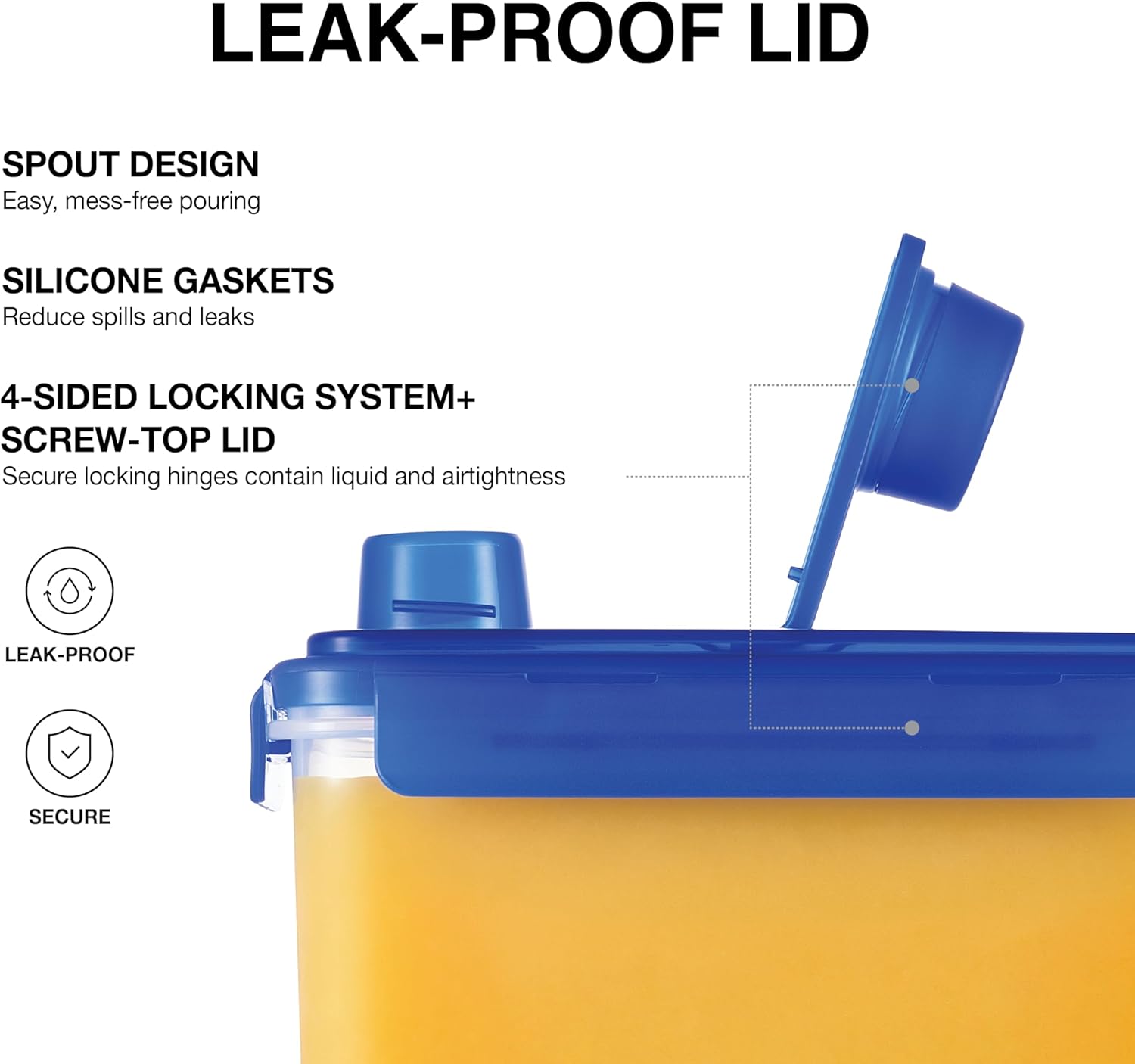 LocknLock 1 Gallon Blue and Clear Leakproof BPA Free Fridge Door Water Jugs with Handle and Screw Top Lid, Set of 2