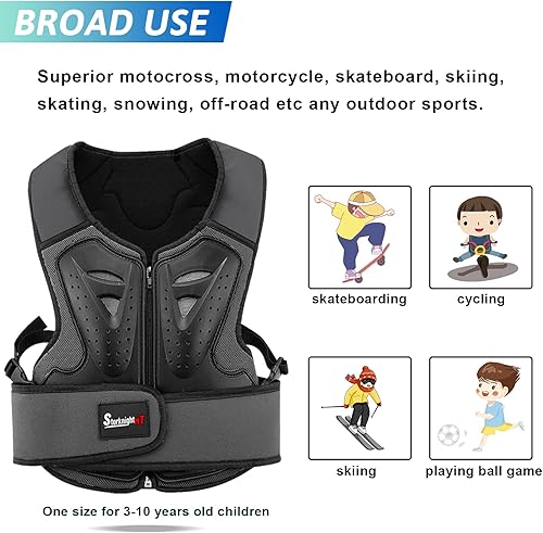 Miniatura 3 de StarknightMT Protector de pecho de motocicleta para niños, motocross, ciclismo, monopatín, esquí, patinaje, todoterreno (negro)