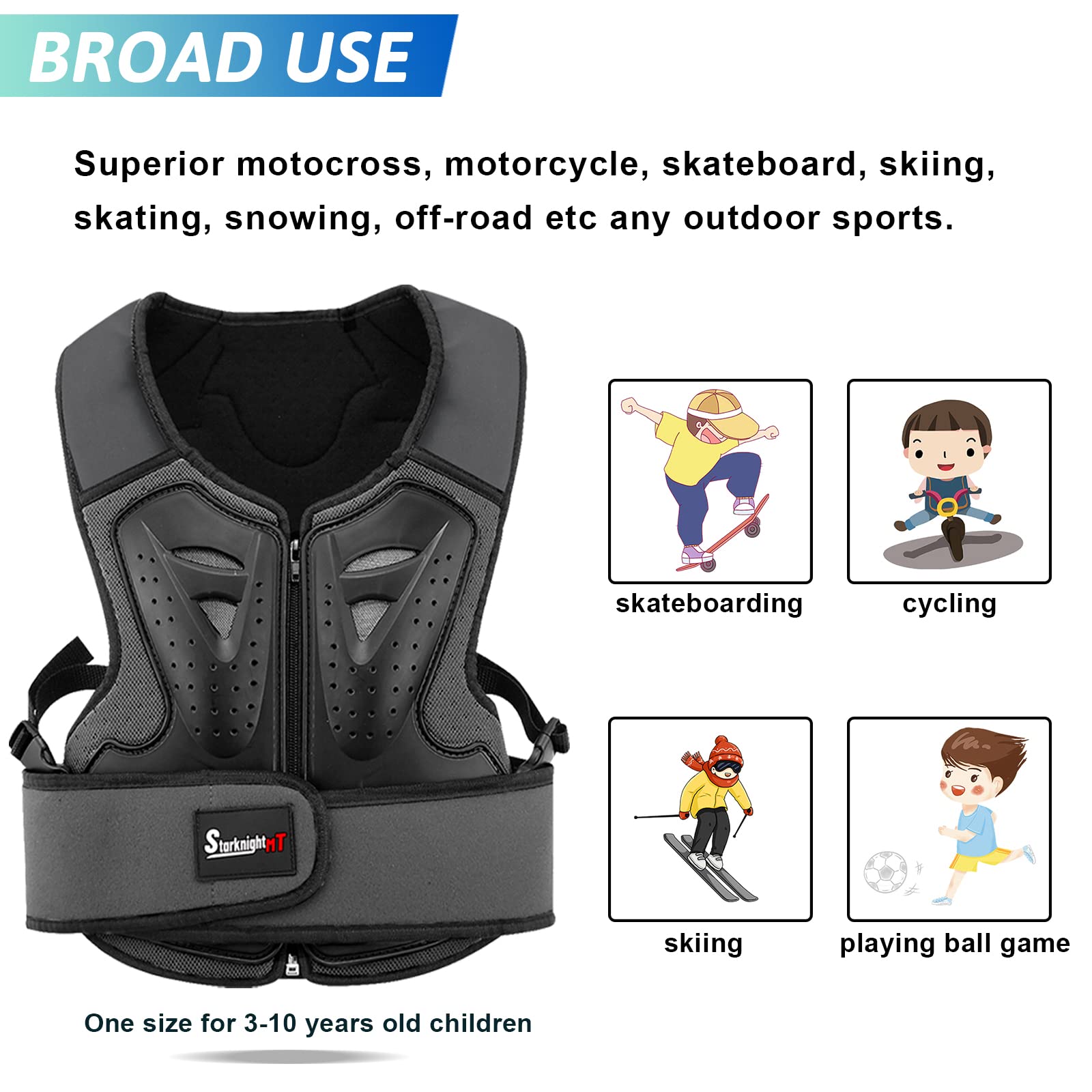 StarknightMT Protezione toracica da moto per bambini, per motocross, ciclismo, skateboard, sci, pattinaggio, fuoristrada