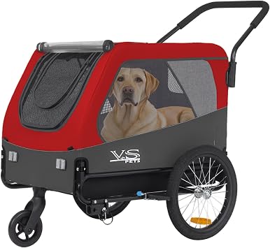 Tiggo Veelar Sports Pets Large Dog Bike Trailer & Stroller for Medium,Large Dog or Multiple Small Dogs, Pet Stroller for Dogs Up to 78 lbs, Parking Brakes, Low Center of Gravity