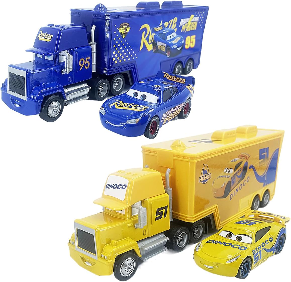 Portable Mini Toy Car and Truck Set 1:55 Diecast Model Metal Body Racers for Preschool Kids Ages 3+ Years (Blue+51Yellow)