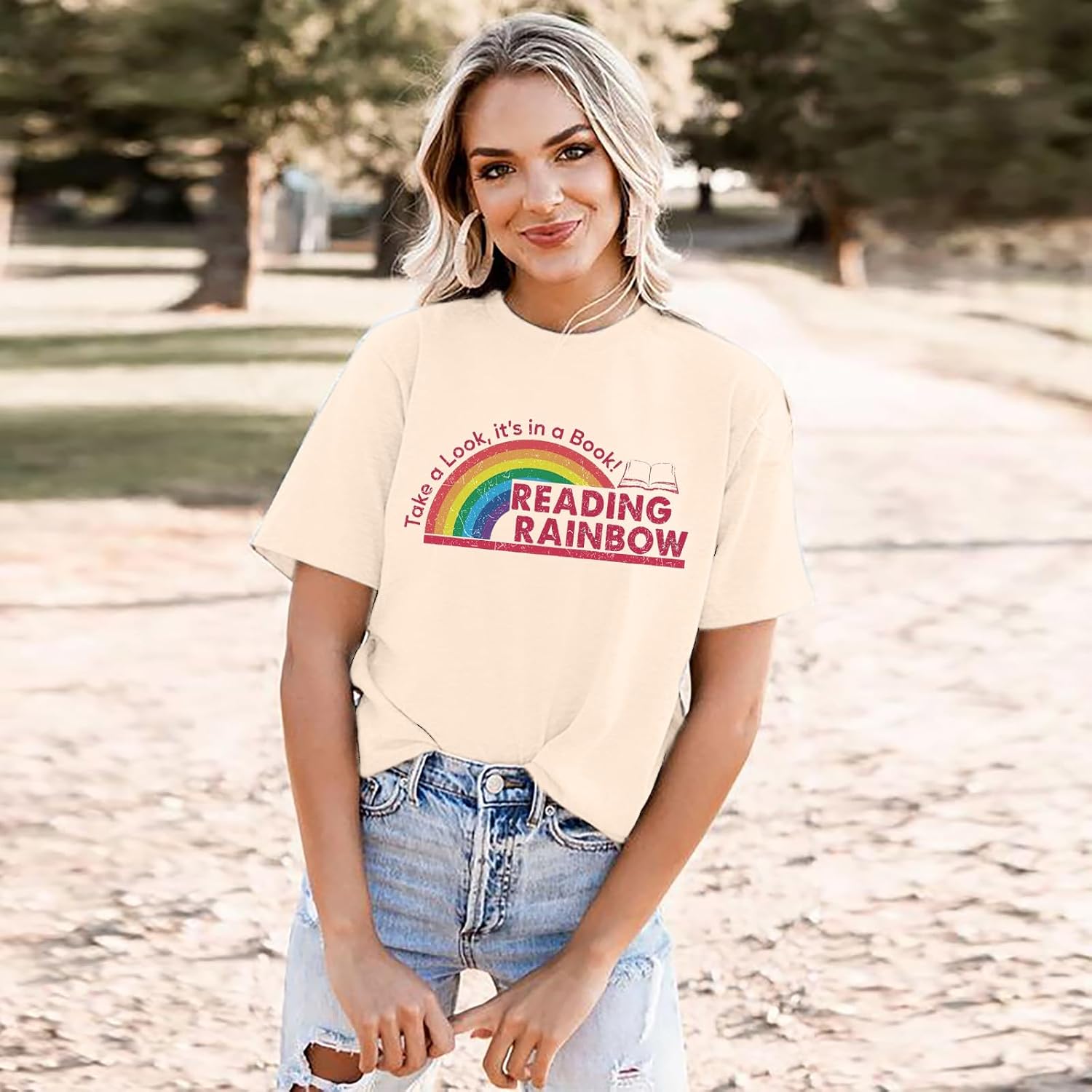Women Reading Rainbow Shirts Take a Look It's in a Book Shirt Funny Book Lover Gift Shirt Teachers Tee Tops
