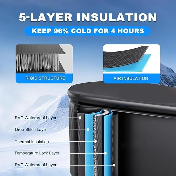 Oval Ice Bath Tub, Portable Cold Plunge Tub with Inflatable Pump and Insulated Lid, Heavy-Duty Ice Bath Tub for Athletes, Home Gym, Outdoor Recovery Use(132 * 70 * 62cm)