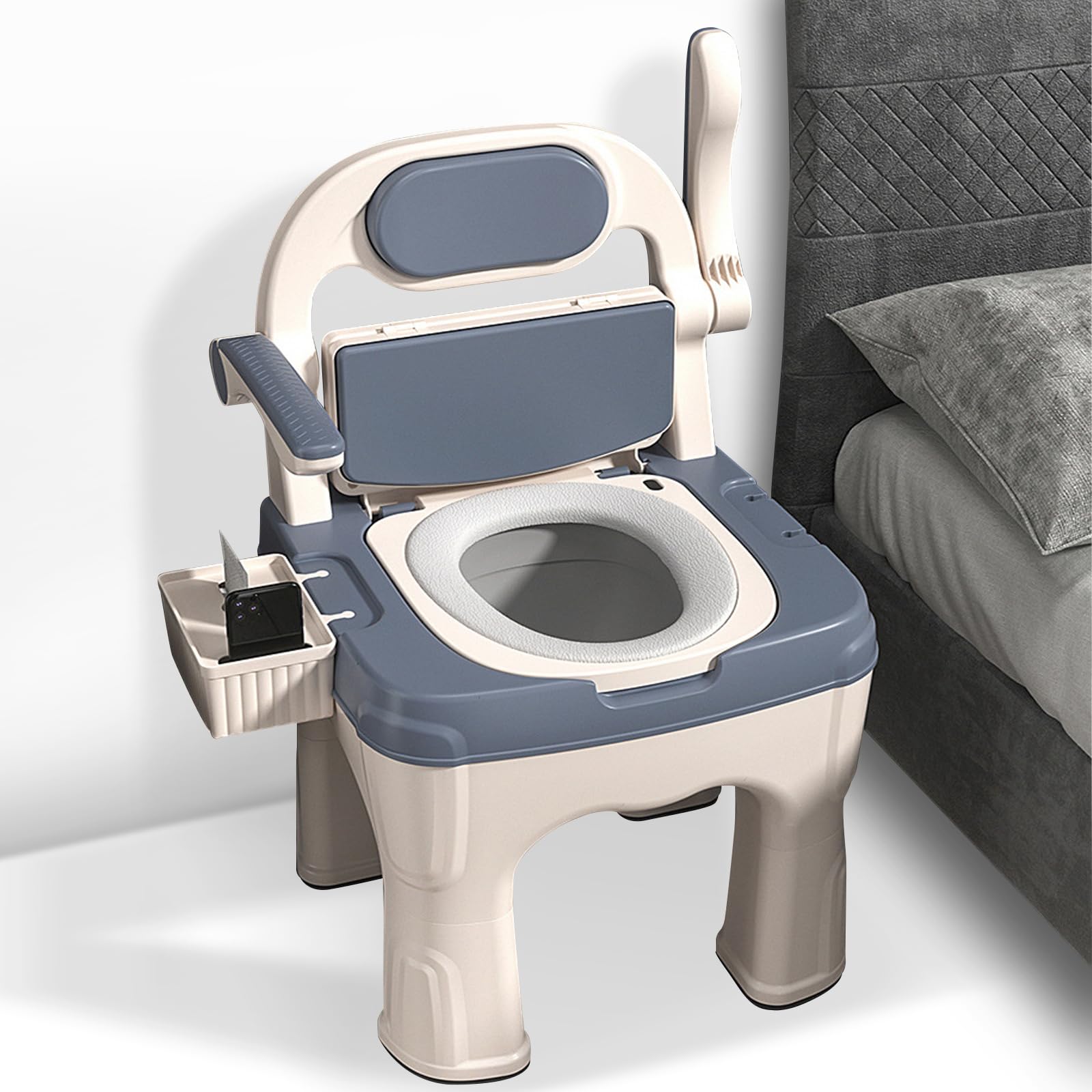 Bedside Commode Chair Toilet Chair, 18.5 Inch Super Wide Bedside Commodes for Seniors, Drop Arm Bedside Commode with Padded Seat Backrest Up to 660 Lbs, Commode Chairs for Seniors Disabilities