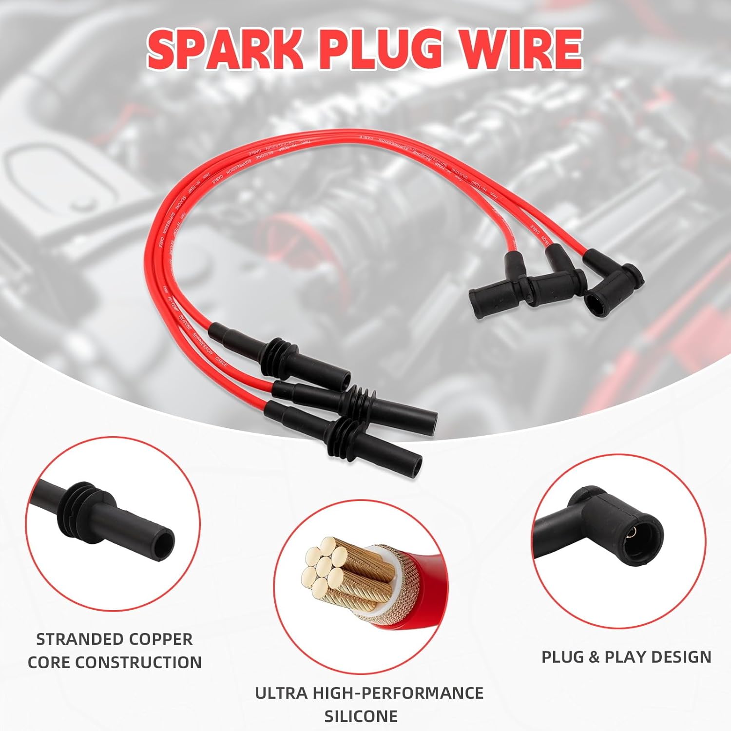 Set of 3 PCS Ignition Spark Plug Wires 671-6290 7738 05149211AE & 6 Iridium Spark Plugs Set Compatible with Dodge Jeep 1500 Dakota Durrango Nitro Raider Grand Cherokee Liberty 2009-2012 3.7L V6